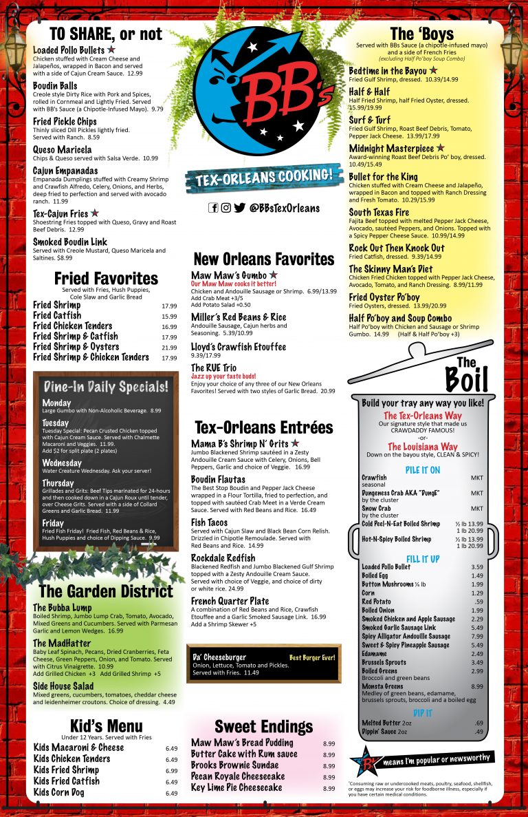 Cypress Menu BB's TexOrleans